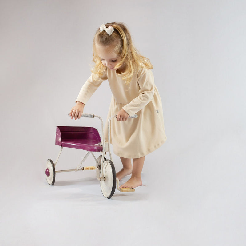 Vestido Infantil Manga Longa Amêndoas Algodão Egípcio