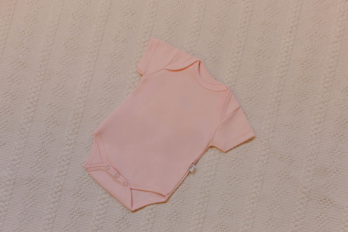 Body Basic Manga Curta Rosa Bebê Algodão Egípcio