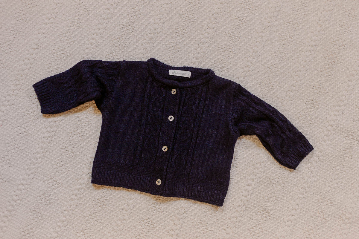 Casaquinho de Tricot Trança Azul Marinho