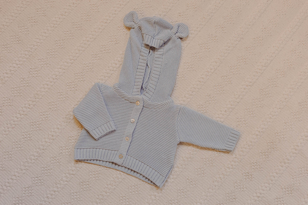 Casaquinho de Tricot Ursinho Azul Bebê