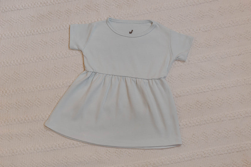 Vestido Manga Curta Céu Algodão Egípcio
