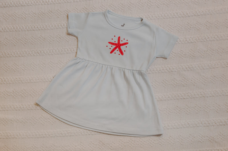 Vestido Manga Curta Céu Estrela Algodão Egípcio