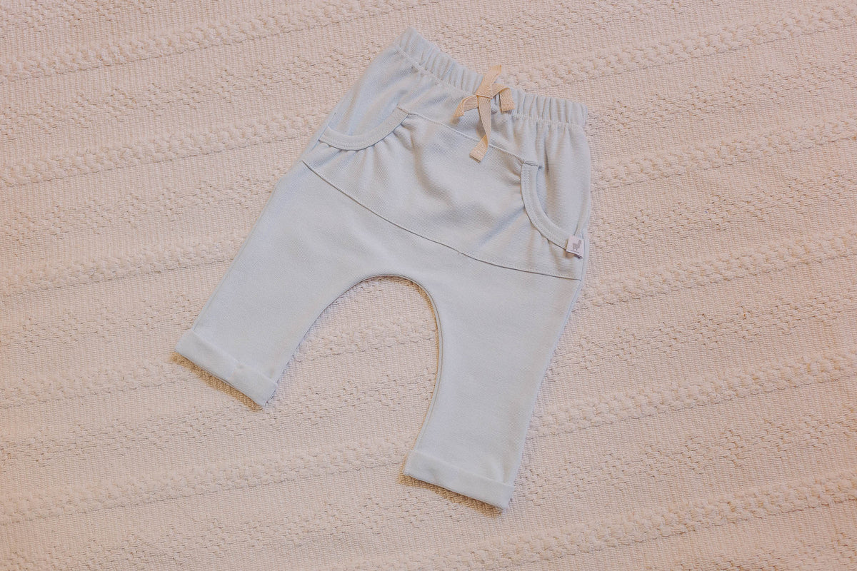 Calça Saruel Bolso Azul Bebê Algodão Egípcio