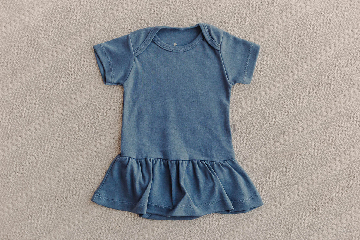 Body Vestido Manga Curta Azul