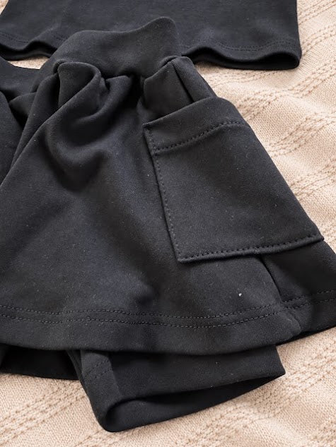 Conjunto Cropped e Short Saia Preto