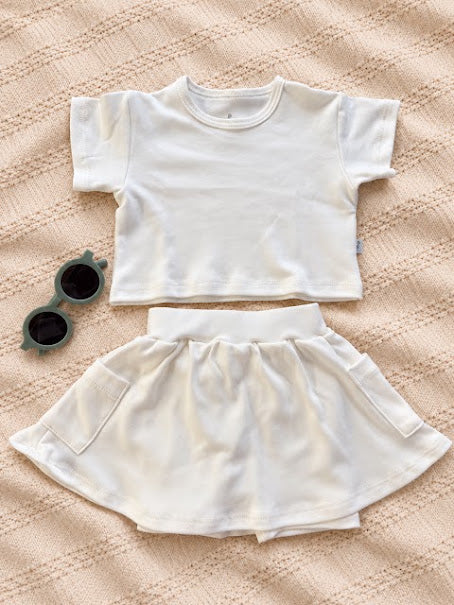 Conjunto Cropped e Short Saia Off White