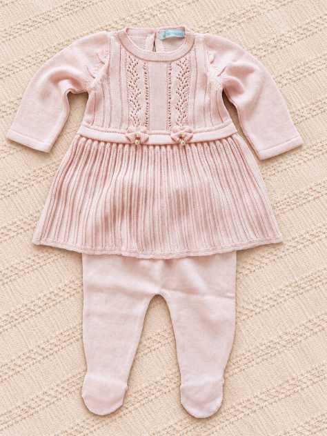 Vestido Tricot Manga Longa e Culote Rosa
