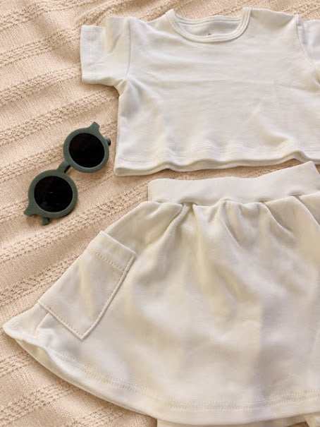 Conjunto Cropped e Short Saia Off White