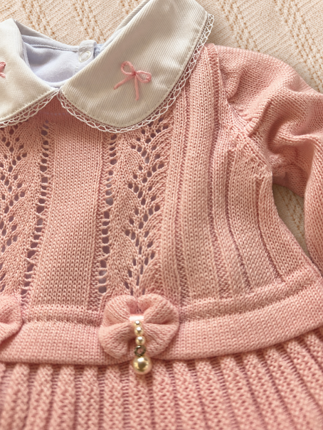 Vestido Tricot Manga Longa e Culote Rosa