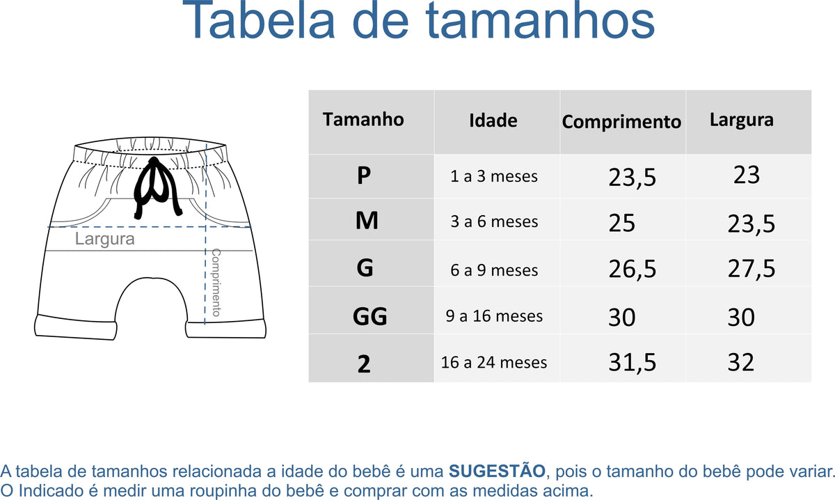 Bermuda Infantil Saruel Bolso Folhas Algodão Egípcio