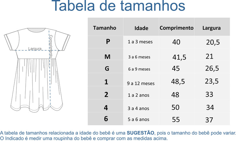 Vestido infantil Manga Curta Céu Algodão Egípcio